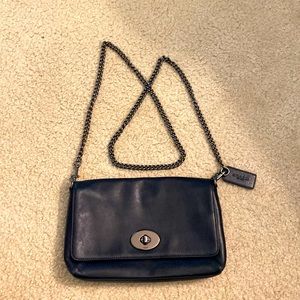 Coach cross body bag - navy blue with chain
